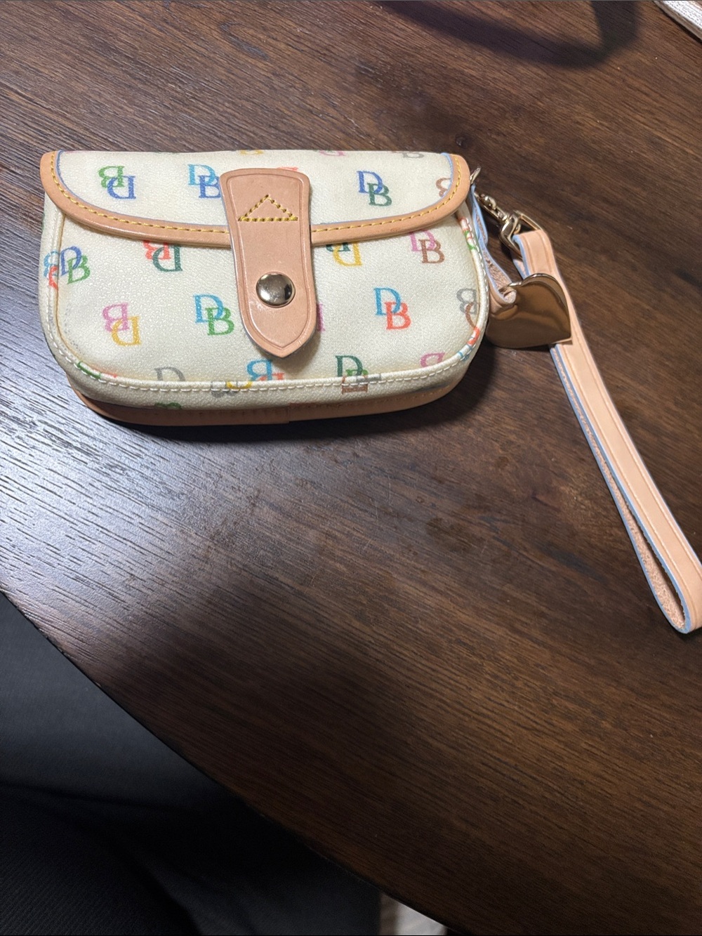 Dooney and Bourke Multicolor 'DB' Print Wristlet Pouch - Cream